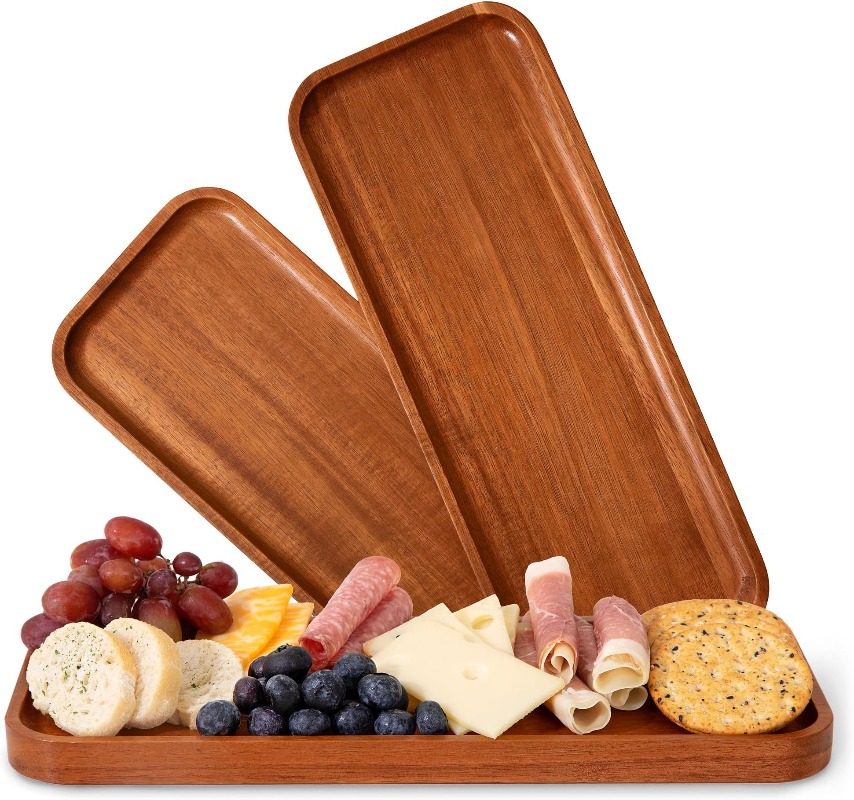 Travertine Tray Oval - ชุดถาดเสิร์ฟไม้กระถินเทศ 5 ชิ้น ถาดสี่เหลี่ยมสำหรับเสิร์ฟเค้ก ของหวาน ผลไม้