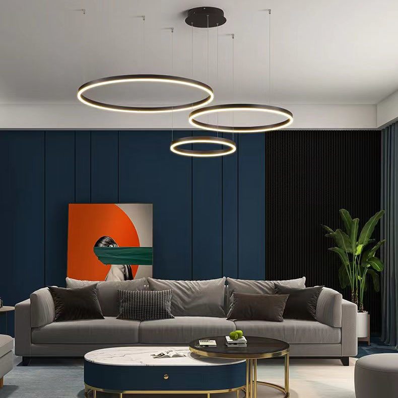 Engineering And Interior Design - ไฟวงกลม LED ที่ห้อยไฟแบบนอร์ดิกที่ทันสมัยสำหรับการออกแบบตกแต่งภายในให้แสงสว่างวิศวกรรมสายแขวนแหวนโคมระย้าโคมไฟสวยงาม
