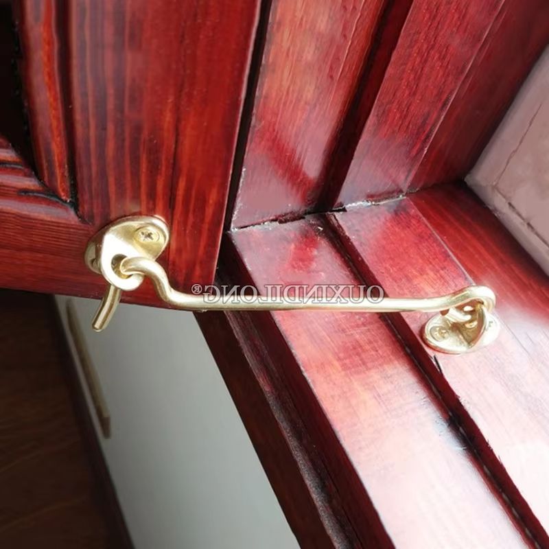 Antique Brass Hook - ชุดตะขอและตัวล็อกแบบโบราณ 8 ชิ้น ทำจากทองเหลืองแท้ สำหรับประตูหน้าต่าง โรงเก็บของ