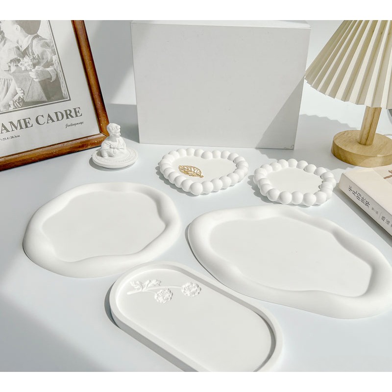 Travertine Tray Oval - อุปกรณ์ตกแต่งพร้อมถาดปูนฉาบรูปก้อนเมฆแบบไม่สม่ำเสมอถาดปูนอเนกประสงค์แบบไม่สม่ำเสมอสำหรับการตกแต่งบ้านและเครื่องประดับ