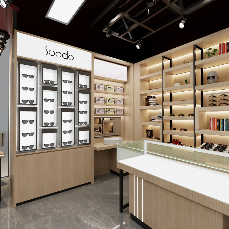 Interior Design Retail - ออกแบบตกแต่งภายในร้านแว่นตา เฟอร์นิเจอร์โชว์แว่นตา ตู้โชว์แว่นกันแดดแบบกำหนดเอง ชั้นวางติดผนังแบบ LED สำหรับร้านค้าปลีก