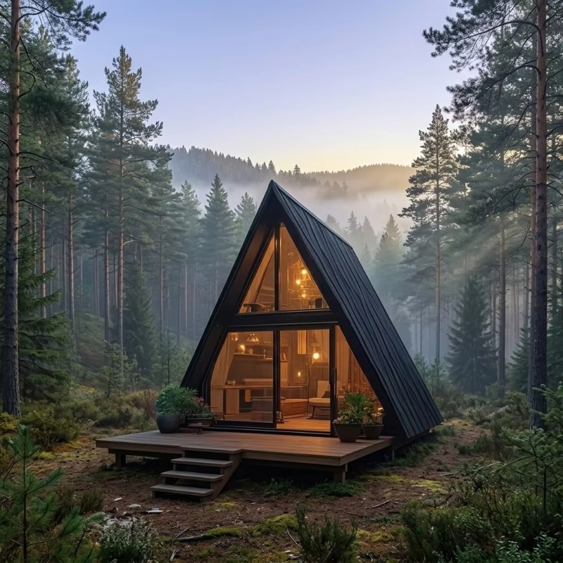 Engineering And Interior Design - โครงเหล็กแข็งแรงสูง บ้านพักตากอากาศทรงสามเหลี่ยมระดับพรีเมียม ดีไซน์ภายในเรียบหรู สำหรับงานวิศวกรรมรีสอร์ทขนาดใหญ่ รับสั่งทำตามแบบ