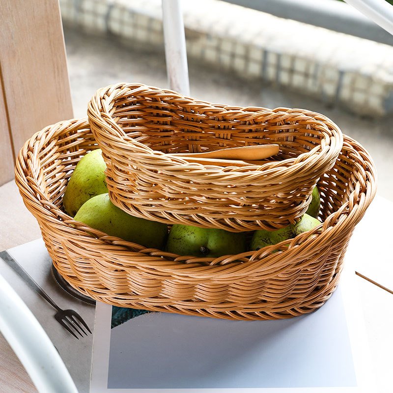 Travertine Tray Oval - ตะกร้าเก็บจักสานหวายทรงรีมีดถาดใส่อาหารขนมปังผลไม้และส้อมกระเช้าแสดงอาหารเช้าของตกแต่งบ้าน