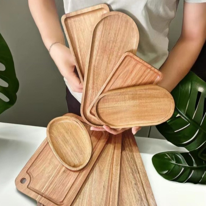 Travertine Tray Oval - ถาดไม้ทรงวงรีสไตล์วาบิซาบิ ทำจากไม้กระถินเทศธรรมชาติ สำหรับตกแต่งโต๊ะอาหารที่บ้าน ใช้จัดวางของได้