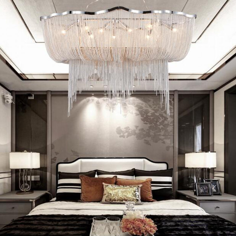 โคมไฟระย้าโซ่อลูมิเนียมสีเงินท - Engineering And Interior Design บทวิจารณ์และราคา