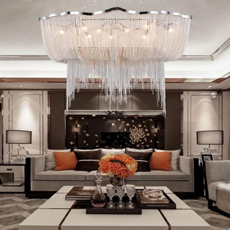 โคมไฟระย้าโซ่อลูมิเนียมสีเงินท - Engineering And Interior Design บทวิจารณ์และราคา